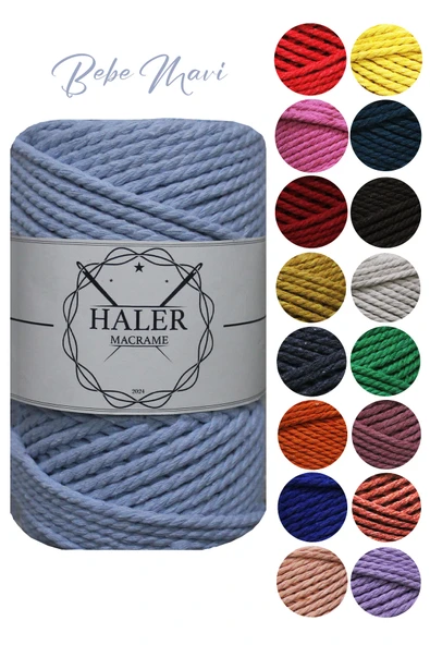 Büklüm 3 Büküm, Taranan Makrome, Pamuk Makrame, Halat İp, Üç Büküm, Hobi İpi, 250 Gr