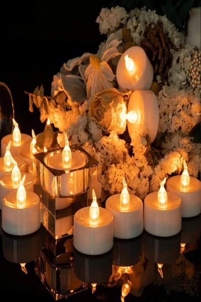 Dekoratif Alev Efektli  Led Mum 4 Adet Tea Light Dekor Ambiyans Led Işıklı Dumansız Mum - 6