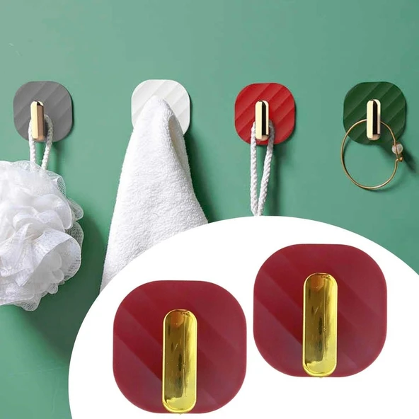 By Nevser® 2li Yapışkanlı Retro Askılık Dolap Kapak Kulpu Kırmızı