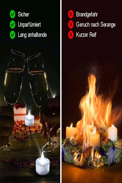 Dekoratif Alev Efektli  Led Mum 4 Adet Tea Light Dekor Ambiyans Led Işıklı Dumansız Mum - 4