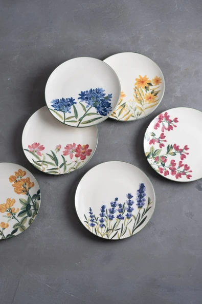 TABAK EVİ Porselen New Flower Garden Pasta Tabağı 20cm 6 Kişilik 6 Parça TVL6PTPRS1115 - 3