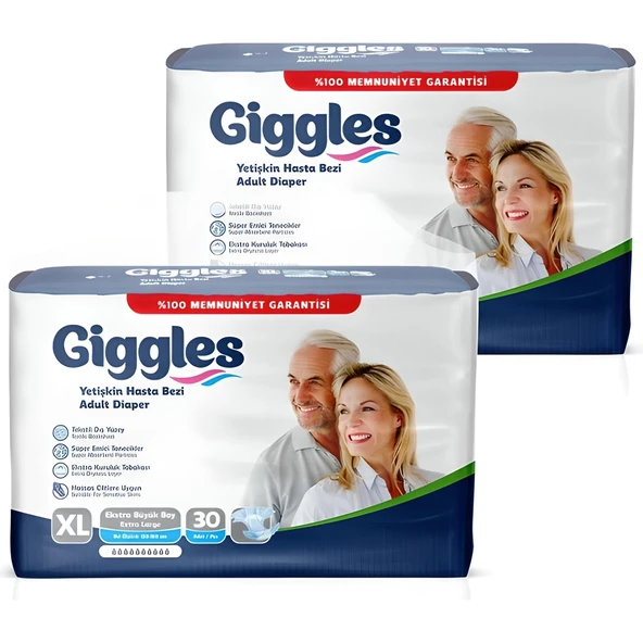 Giggles Yetişkin Hasta Bezi Belbantlı Ekstra Büyük Boy Xl 2 Paket 60 Adet