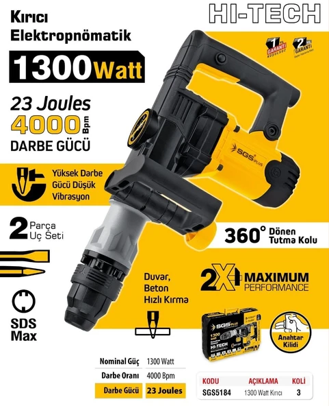 SGS5184 Elektropnomatik Kırıcı SDS Max 1300 Watt 23 Joules - 2