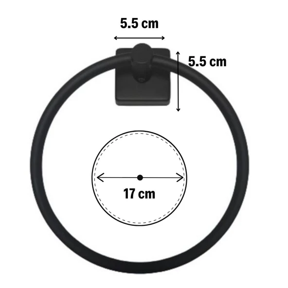 By Nevser® Kendiliğinden Yapışkanlı Siyah Paslanmaz Metal Yuvarlak Havluluk - Resim 5