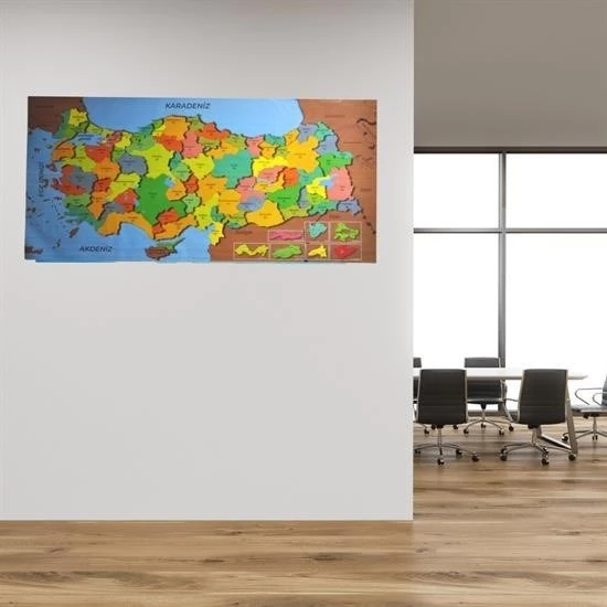 By Nevser® Renkli Türkiye Haritası Manyetik Yapıştırıcı Gerektirmeyen Duvar Stickerı 118 CM * 56 CM