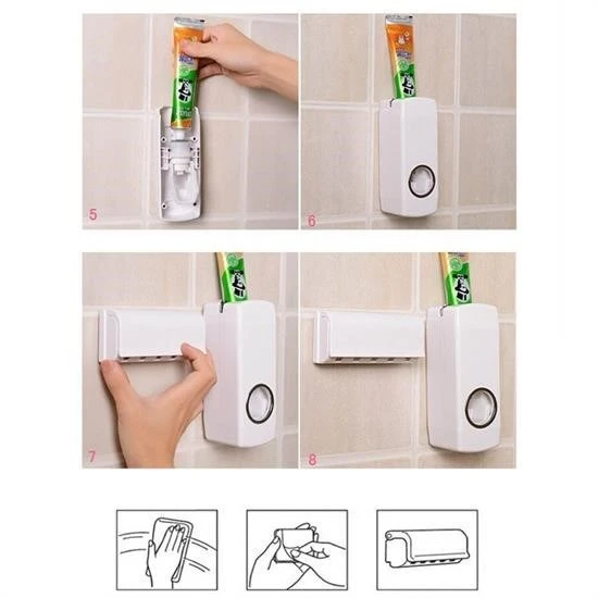 By Nevser® Otomatik Diş Macunu Sıkacağı ve 5 Adet Diş Fırası Tutacağı Diş Fırçalığı - Resim 5