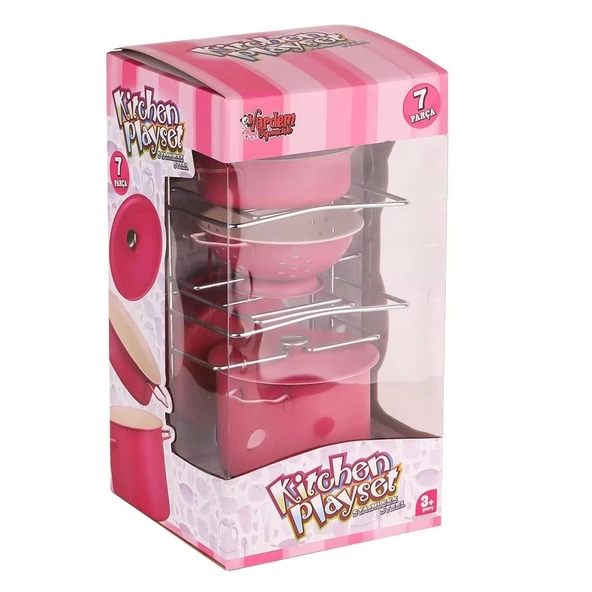 Atf-683g-6 Raflı Pembe Emaye Tencere Tava Seti 7 Parça -vardem - Resim 2