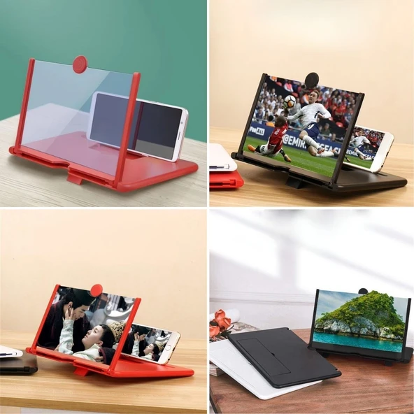 By Nevser® Telefon ve Tablet Ekran Büyütücü Aparat Kırmızı - 3