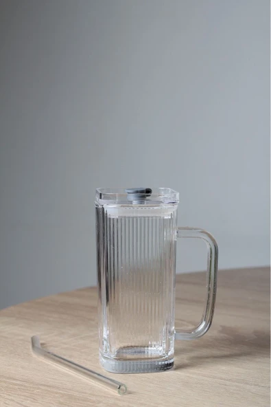 Pipetli Pinterest Bardak - Kare Kapaklı Cam Pipetli Bardak - Pipetli Buzlu Kahve Bardağı 1 Adet - 8