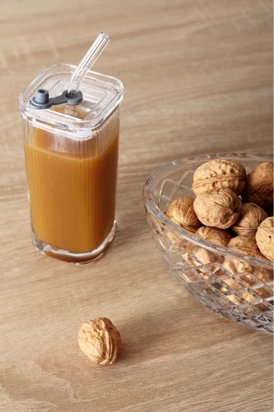 Pipetli Pinterest Bardak - Kare Kapaklı Cam Pipetli Bardak - Pipetli Buzlu Kahve Bardağı 1 Adet - 6