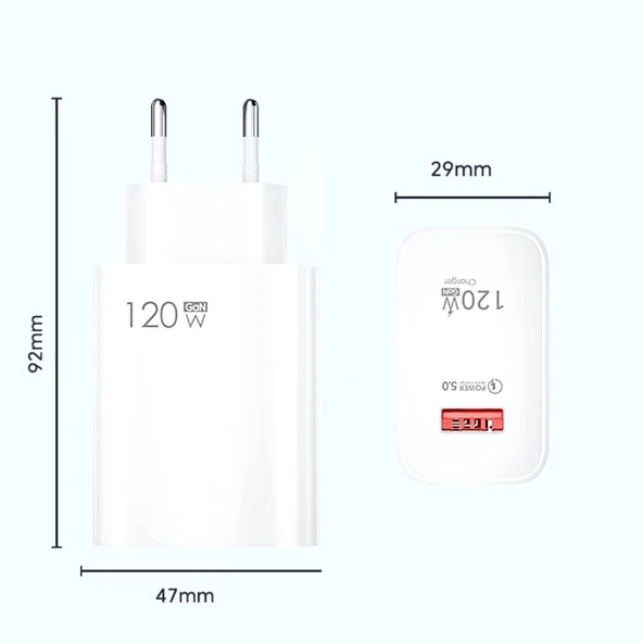 By Nevser® 120W USB Hızlı Type C Uçlu Kablolu Şarj Aleti - 5