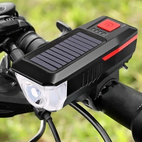 By Nevser® Solar Enerjili USB ile Şarj Edilebilir Ledli Bisiklet Feneri Kornalı ve Su Geçirmez Far - 4
