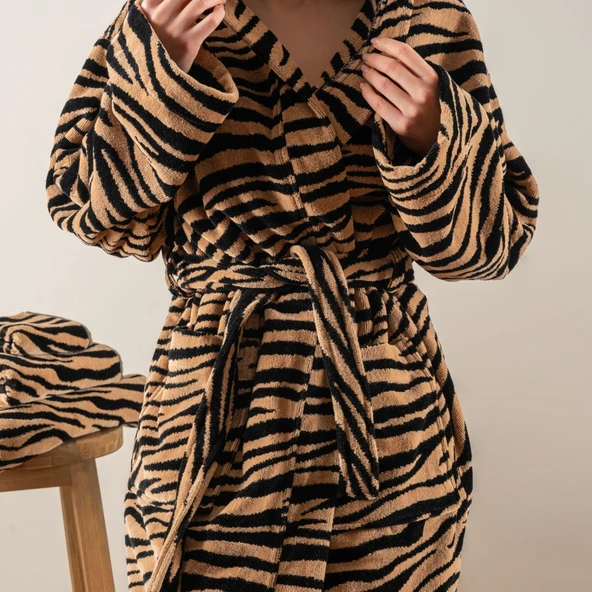 Soley | Tiger | %100 Pamuk Kadife Kadın / Erkek (Unisex) Bornoz