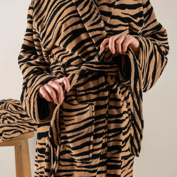 Soley | Tiger | %100 Pamuk Kadife Kadın / Erkek (Unisex) Bornoz - 3