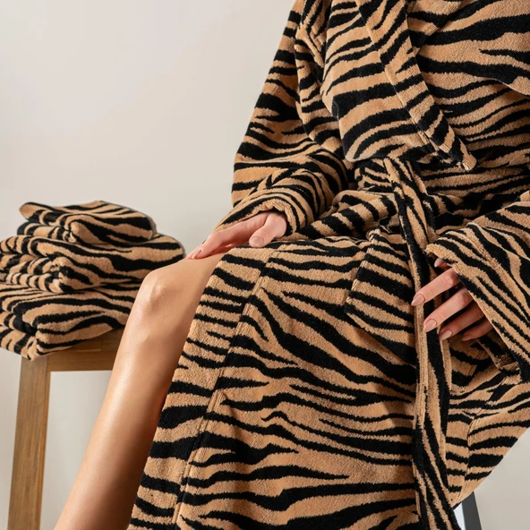 Soley | Tiger | %100 Pamuk Kadife Kadın / Erkek (Unisex) Bornoz - 8