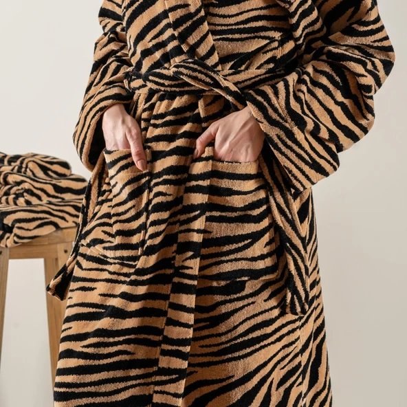 Soley | Tiger | %100 Pamuk Kadife Kadın / Erkek (Unisex) Bornoz - 4