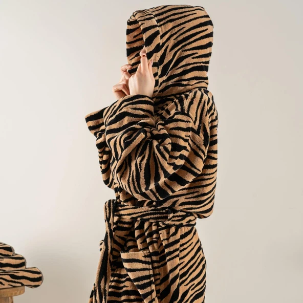 Soley | Tiger | %100 Pamuk Kadife Kadın / Erkek (Unisex) Bornoz - 7