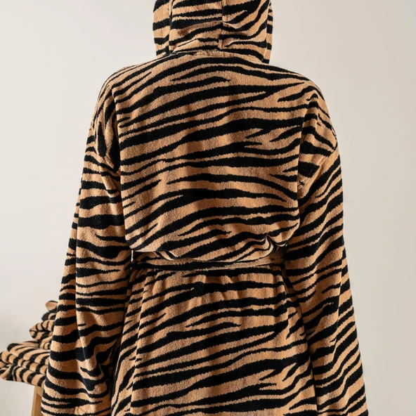 Soley | Tiger | %100 Pamuk Kadife Kadın / Erkek (Unisex) Bornoz - 5