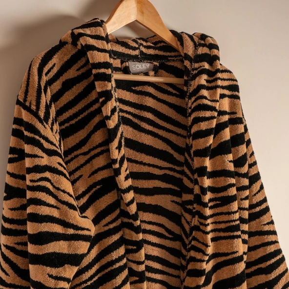 Soley | Tiger | %100 Pamuk Kadife Kadın / Erkek (Unisex) Bornoz - 2