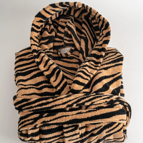 Soley | Tiger | %100 Pamuk Kadife Kadın / Erkek (Unisex) Bornoz - 9