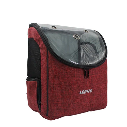 Lepus Backpack Şeffaf Kapaklı Kedi ve Köpek Taşıma Çantası Bordo 30x25x40 Cm