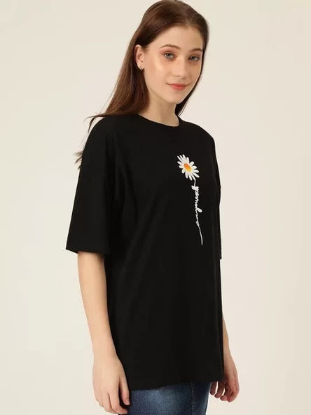 Baskılı Kadın T-shirt - Siyah - 5