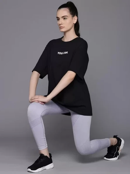 Kadın Baskılı Oversize T-shirt - Siyah