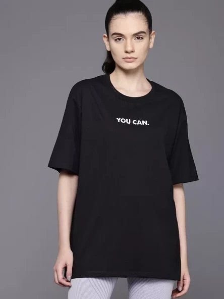 Kadın Baskılı Oversize T-shirt - Siyah - 3