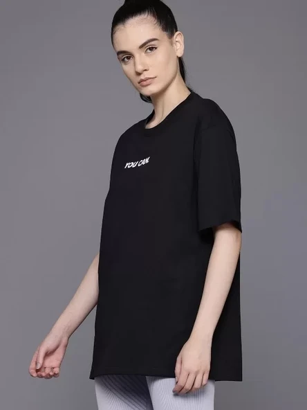 Kadın Baskılı Oversize T-shirt - Siyah - 2
