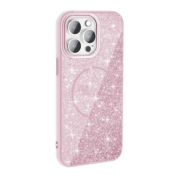 iPhone 14 Pro Max Kılıf Magsafe Şarj Özellikli Parlayan Simli Okso Kapak - Resim 5