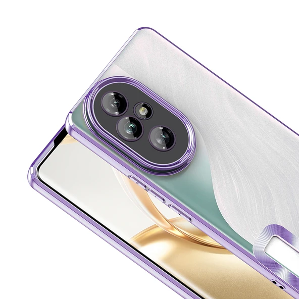 Honor 200 Pro  Kılıf Logo Gösteren Parlak Kenarlı Kamera Lens Korumalı Şeffaf Omega Silikon Kapak - Resim 10