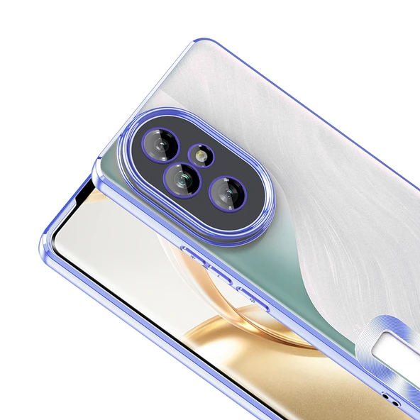 Honor 200 Pro  Kılıf Logo Gösteren Parlak Kenarlı Kamera Lens Korumalı Şeffaf Omega Silikon Kapak - Resim 9