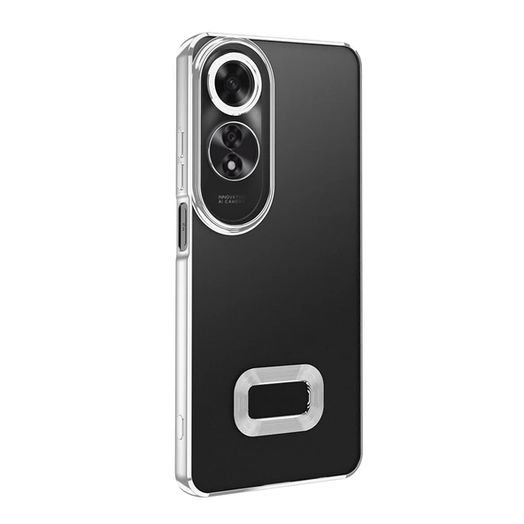 Oppo A60  Kılıf Logo Gösteren Parlak Kenarlı Kamera Lens Korumalı Şeffaf Omega Silikon Kapak - Resim 6