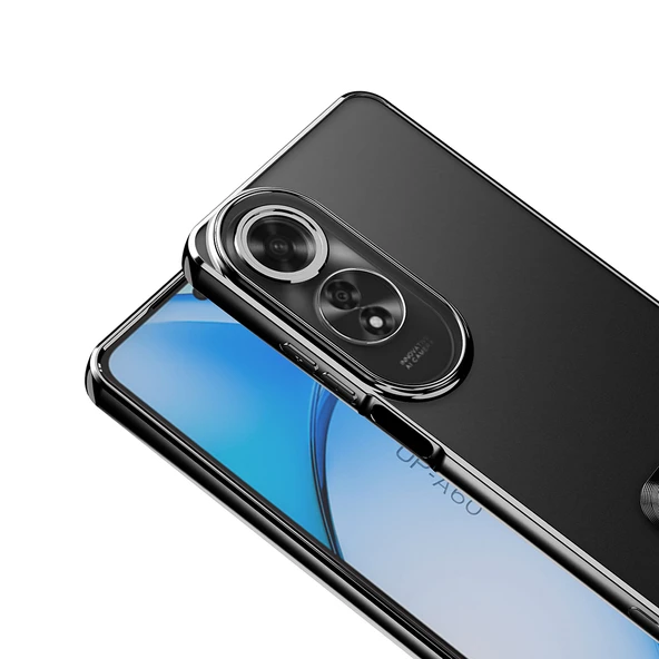 Oppo A60  Kılıf Logo Gösteren Parlak Kenarlı Kamera Lens Korumalı Şeffaf Omega Silikon Kapak - Resim 8