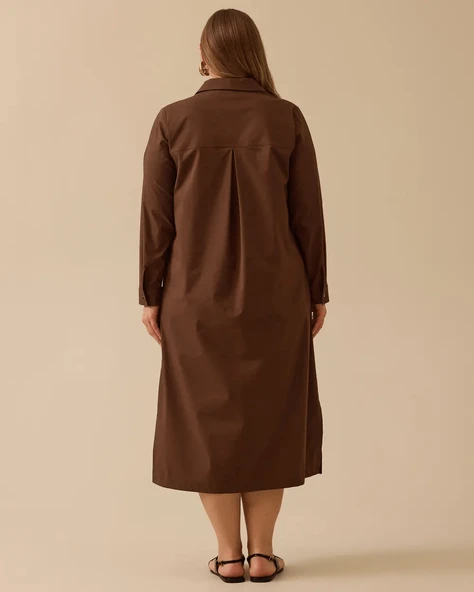 Gala-xi Kadın Büyük Beden Gömlek Yaka Uzun Kollu Taş Detaylı Elbise 10002511314002 - 3