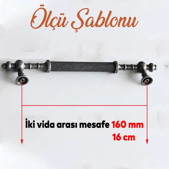 Mobilya Mutfak Çekmece Dolap Dolabı Kulpu Kulbu Kulpları Eskitme Antik Gümüş Metal 160 mm - Resim 2
