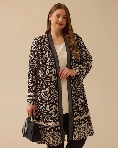 Gala-xi Büyük Beden Desenli Kadın Hırka 10002512714003