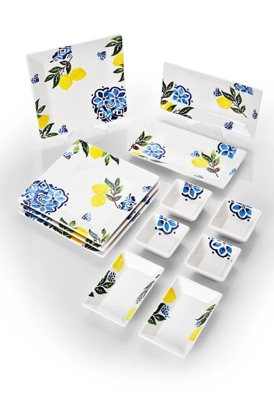 Piatti Naturali 12 Parça 4 Kişilik Limon Kahvaltı Takımı Handmade Kahvaltılık Sunum Seti Servis Tabakları - 3