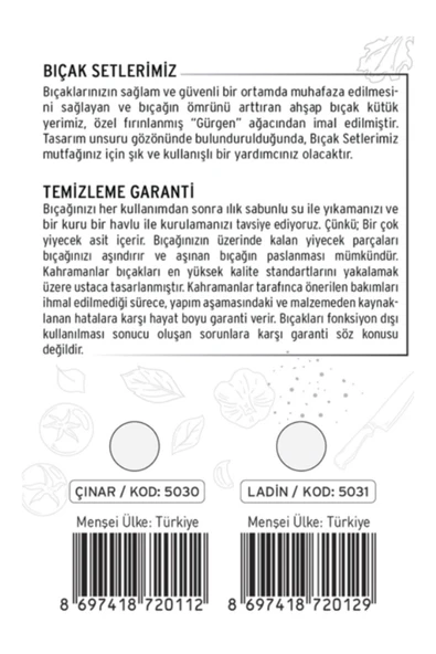 Kahramanlar ÇINAR 6 PRÇ BIÇAK SETİ