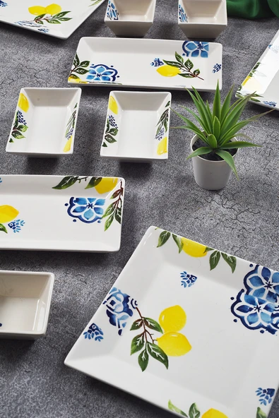 Piatti Naturali 12 Parça 4 Kişilik Limon Kahvaltı Takımı Handmade Kahvaltılık Sunum Seti Servis Tabakları - 2