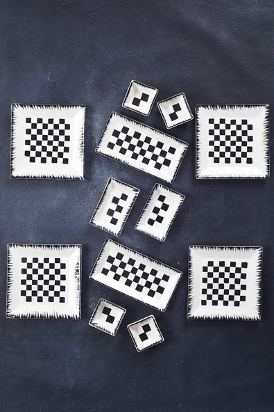 Piatti Naturali 12 Parça 4 Kişilik Dama Kahvaltı Takımı Handmade Kahvaltılık Sunum Seti Servis Tabakları