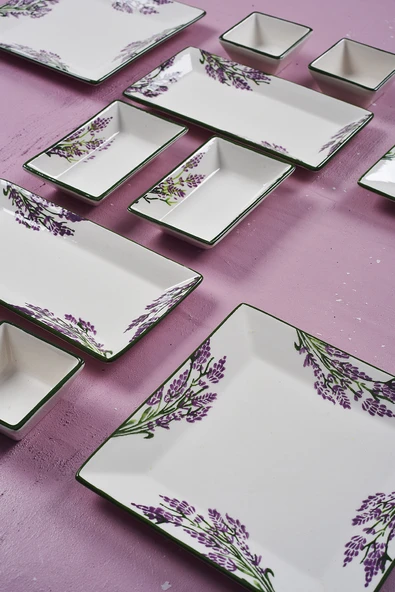 Piatti Naturali 12 Parça 4 Kişilik Lavanta Kahvaltı Takımı Handmade Kahvaltılık Sunum Seti Servis Tabakları - 2