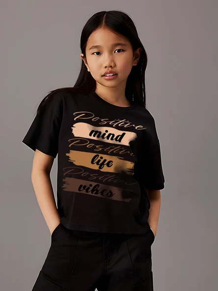 Çocuk Pozitif Zihin baskılı Pamuklu Tshirt ürün görseli 1