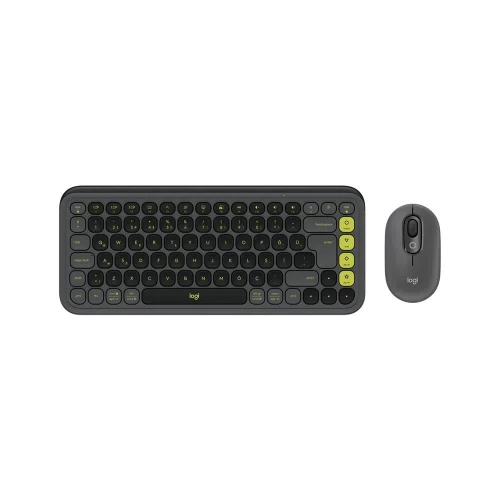 LOGITECH POP ICON COMBO, Siyah-Yesil, 920-013075, Kablosuz, Türkçe Q, Klavye Mouse Set