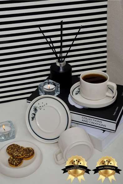 Farika Porselen Düğüm 4 Parça 2 Kişilik Porselen Çay Fincanı Takımı