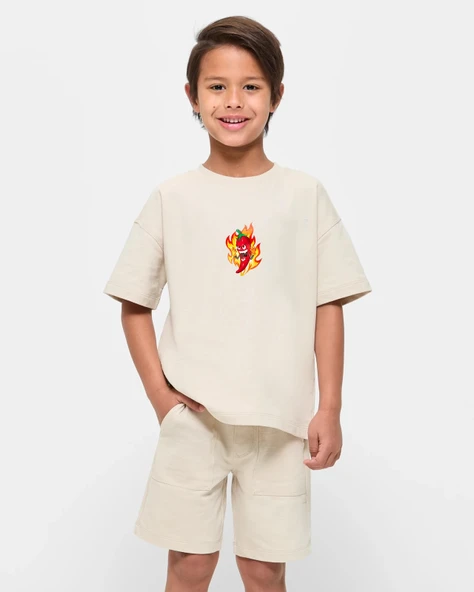 Çocuk Biber Baskılı Pamuklu Tshirt - 6