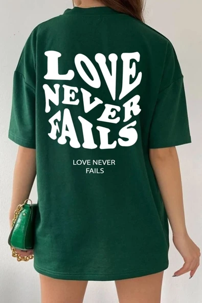 Unisex Love Never Fails Baskılı T-shirt - 7