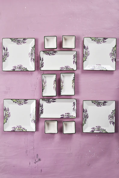 Piatti Naturali 12 Parça 4 Kişilik Lavanta Kahvaltı Takımı Handmade Kahvaltılık Sunum Seti Servis Tabakları ürün görseli