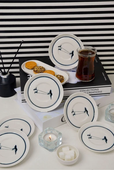 Farika Porselen Düğüm 6'lı Porselen Çay Tabağı Seti - 3