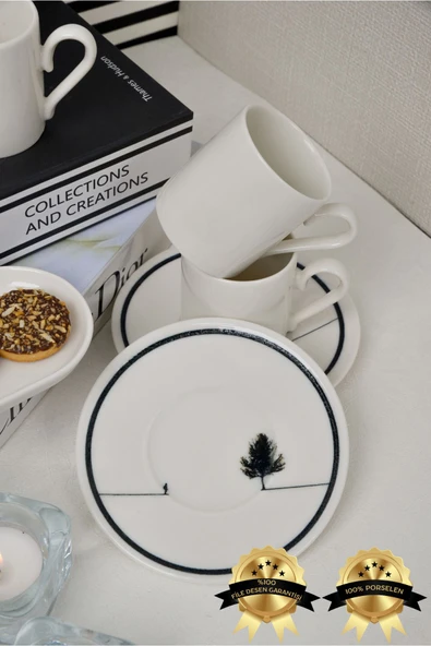 Farika Porselen Düğüm 12 Parça 6 Kişilik Porselen Kahve Fincanı Takımı